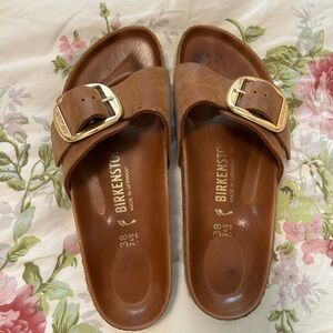 Birkenstock Brown Leather Madrid Sandals with Gold Buckles